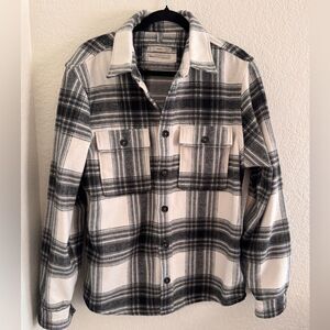 Mango Black and White Utility Jacket with Plaid Design